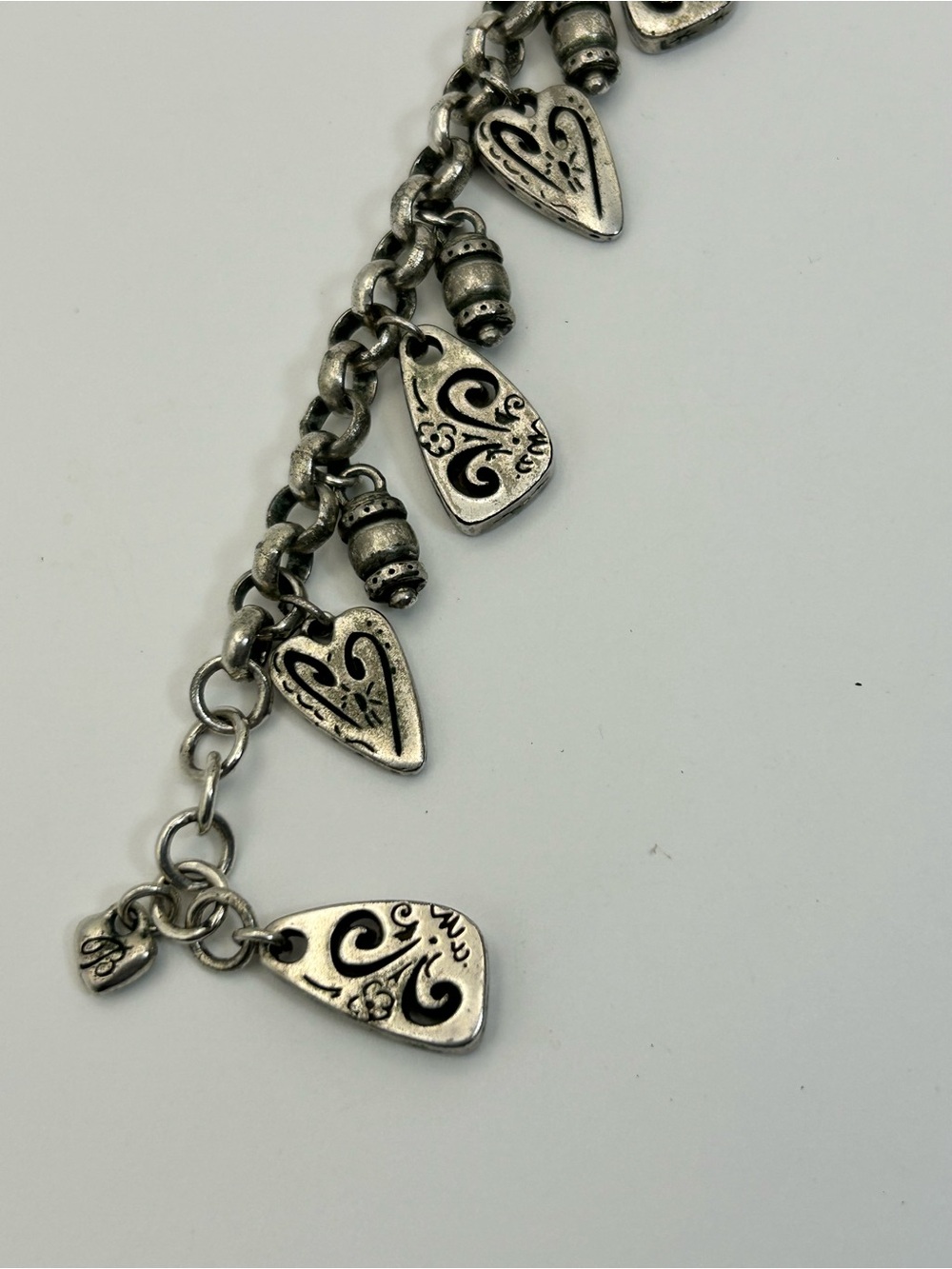 Brighton Brazilian Heart Charm Bracelet 8" Silver Plated Vintage Dangle Fair - Picture 9 of 10